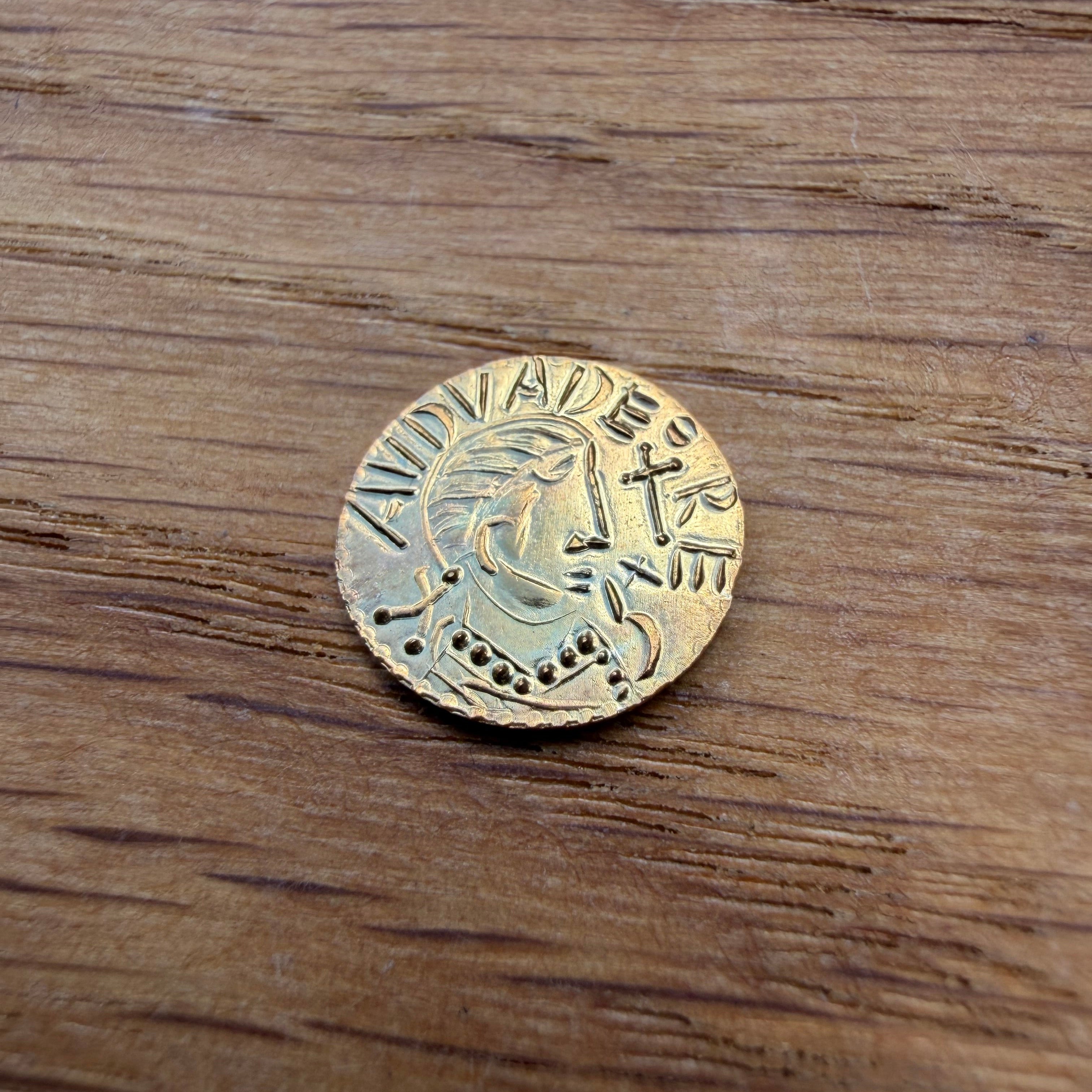 Eadbald of Kent Thrymsa - Hammered reproduction - Gold Plated Silver